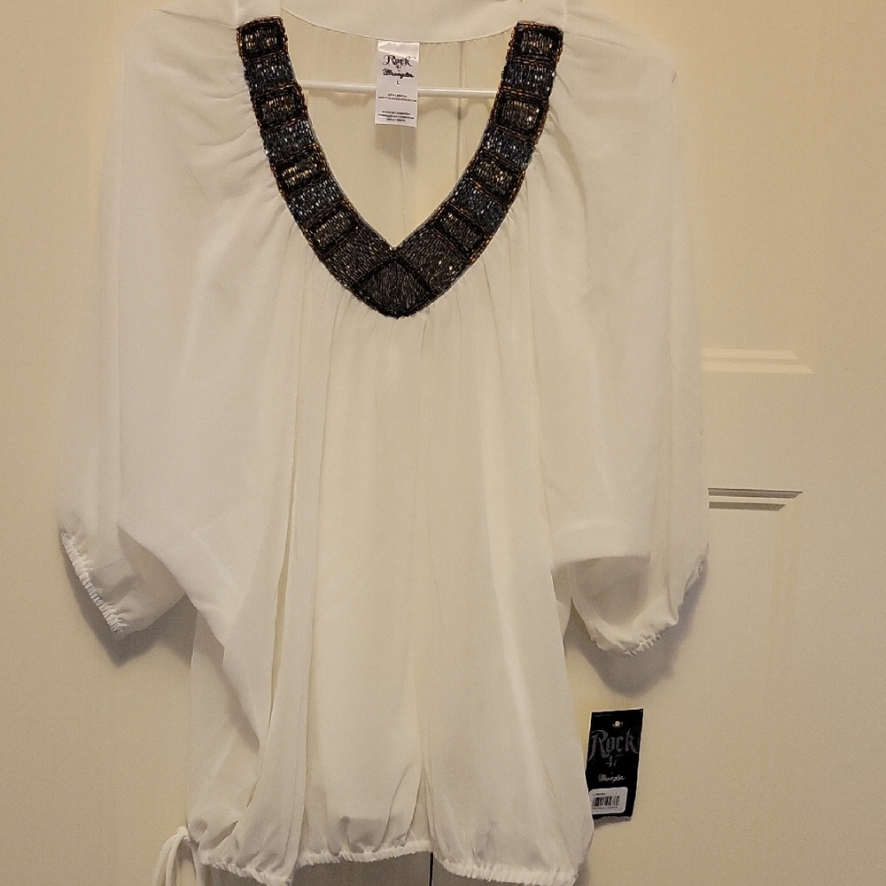 NWT XL Rock 47 By Wrangler Peasant Top With Embellishment